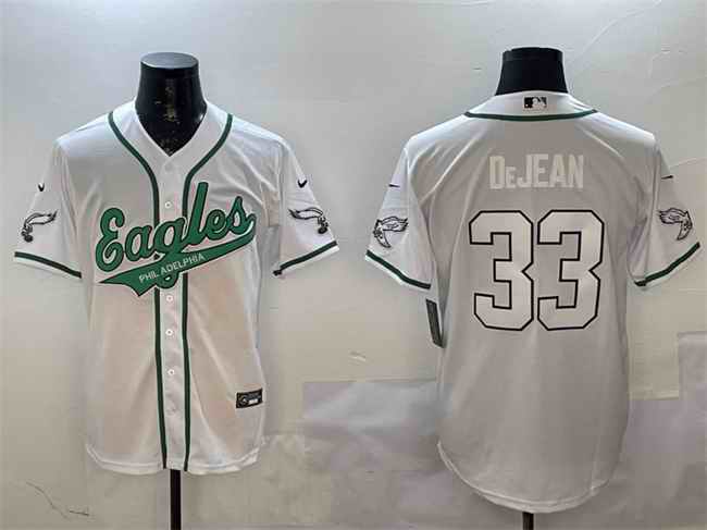 Men's Philadelphia Eagles #33 Cooper DeJean White Cool Base Stitched Baseball Jersey
